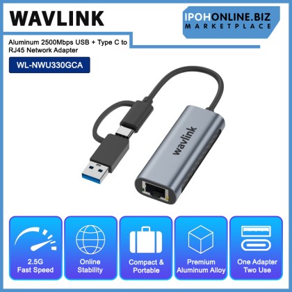 Wavlink Aluminum 2500Mbps USB + Type C to RJ45 Network Adapter Wavlink Aluminum 2500Mbps USB + Type C to RJ45 Network Adapter